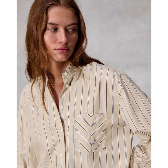 RAG & BONE Maxine Cropped Shirt Top Khaki Multi Stripe Buttondown X-Small - Picture 5 of 14